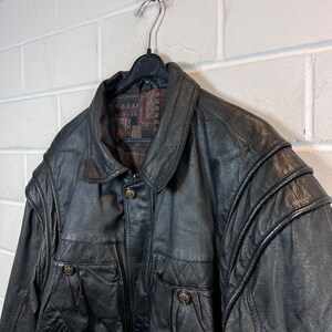 Giacca in pelle vintage Taglia M/L Giubbotto bomber in giubbotto in pelle nero anni '80 e '90 immagine 7