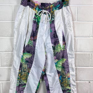Vintage 90s Damen Sporthose L Track Pants Weiß Crazy Pattern Jogginghose
