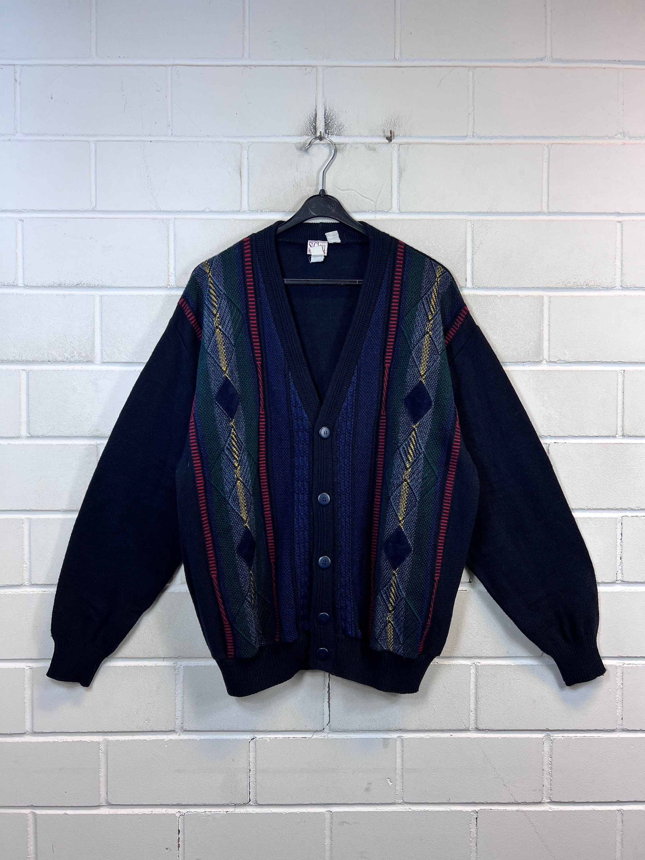 Vintage Cardigan Size L - XL Crazy Pattern Knit Jacket Cardigan