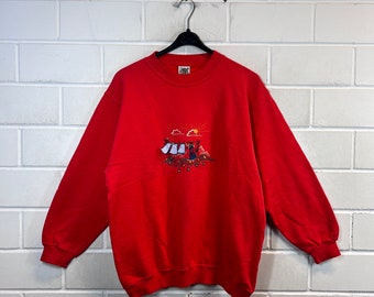 vintage Femme Taille S - M Sweatshirt Pull Pull Broderie rouge années 80 90