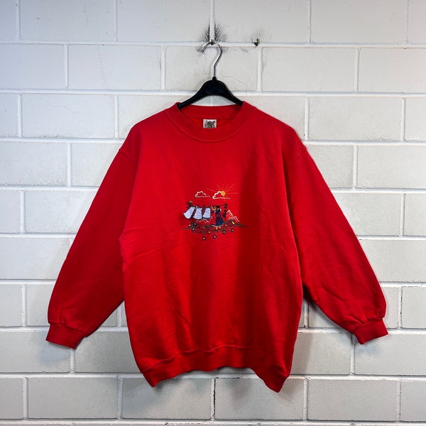 Vintage Women’s Size S - M Sweatshirt Sweater Pullover Embroidery red 80s 90s