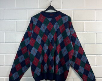 Pullover vintage taglia XL - XXL maglione lavorato a maglia maglione diamante anni '80 e '90