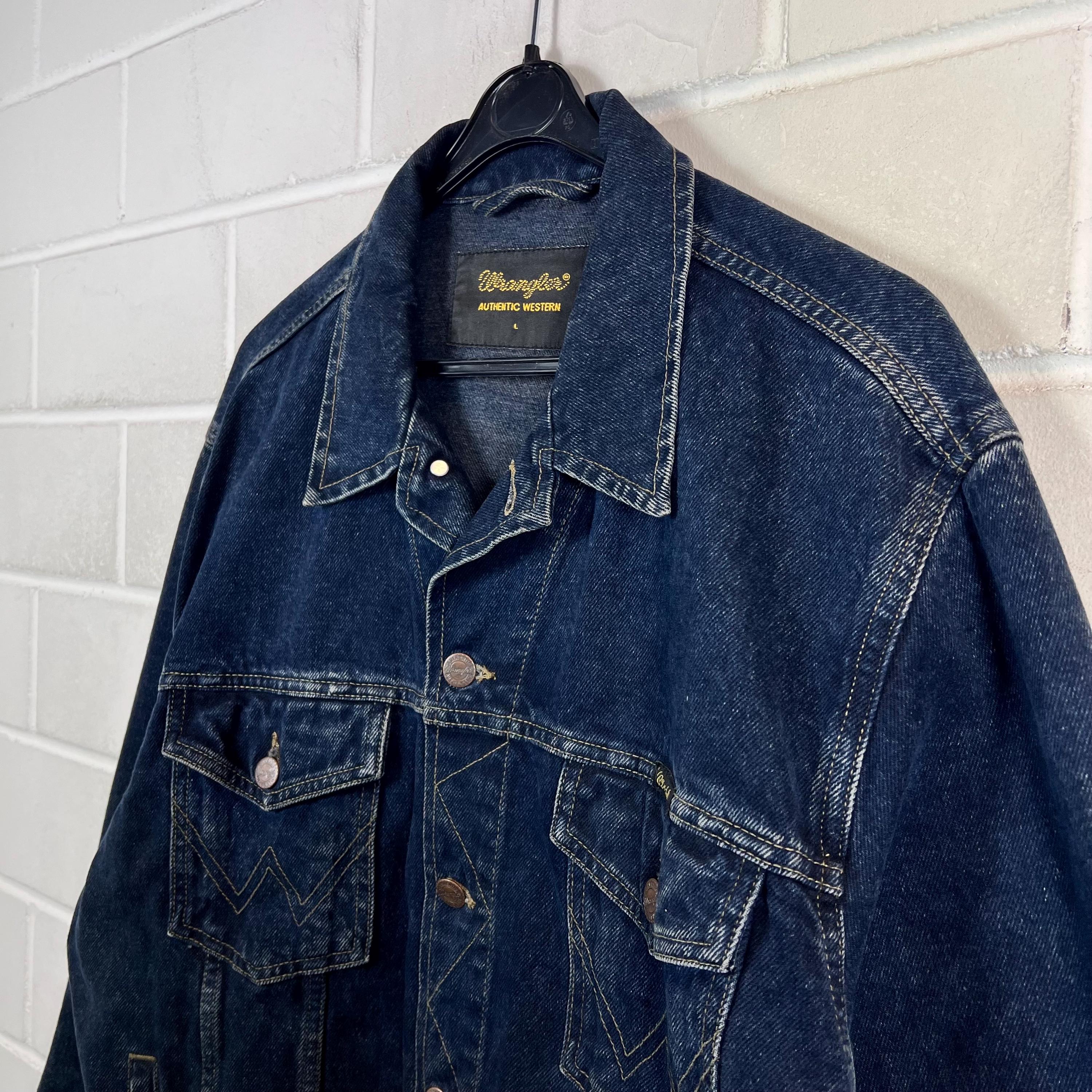 Vintage Wrangler Size L Denim Jacket Jeansjacke Dark Blue 80s 90s