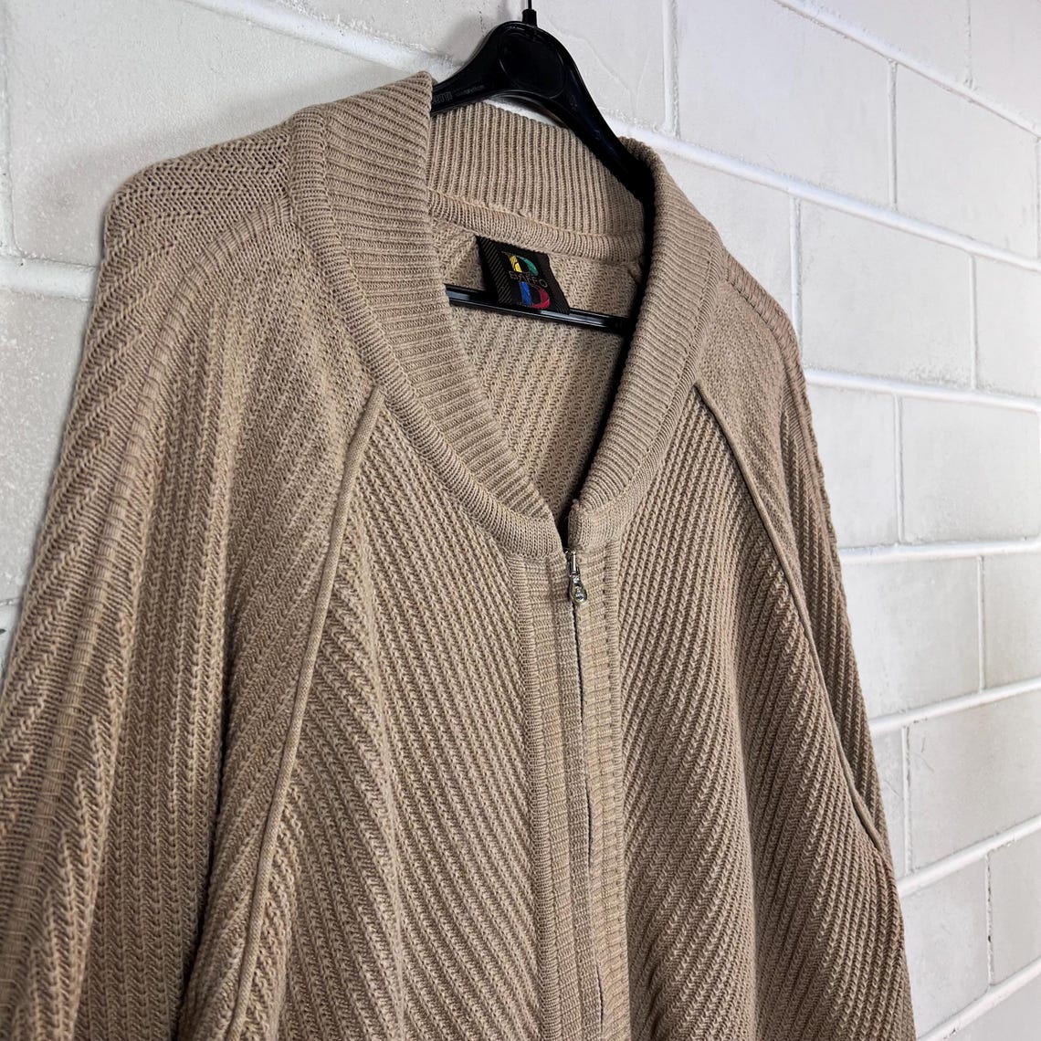 Vintage Baffo Cardigan Size M - L Basic Knit Jacket Knitwear camel 80s 90s, photo 3 sur 5
