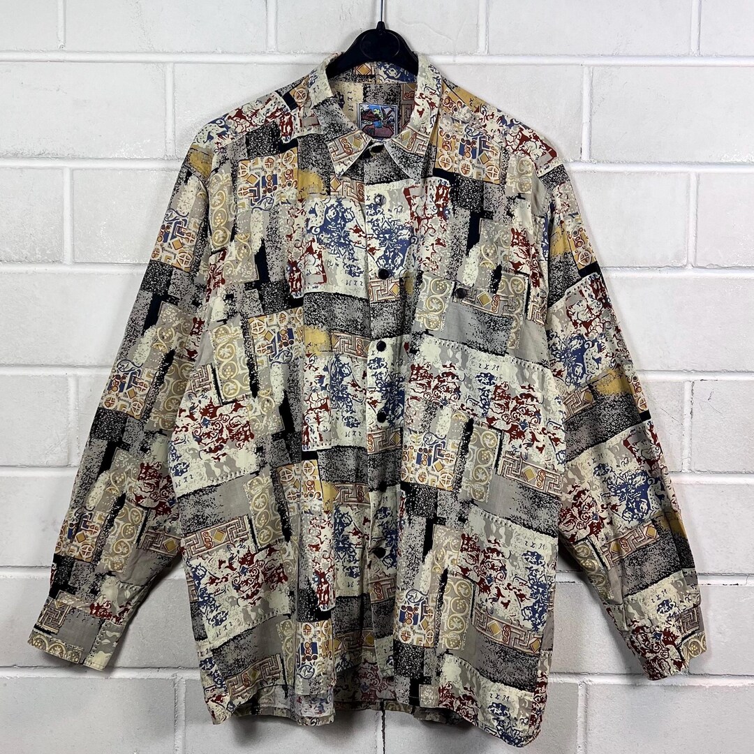 Vintage Shirt Size XL Crazy Pattern Viscose Shirt Long