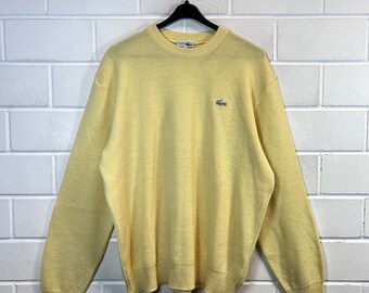 Vintage Lacoste taglia M - XL Basic Pullover Sweater Jumper giallo limone anni '80 e '90