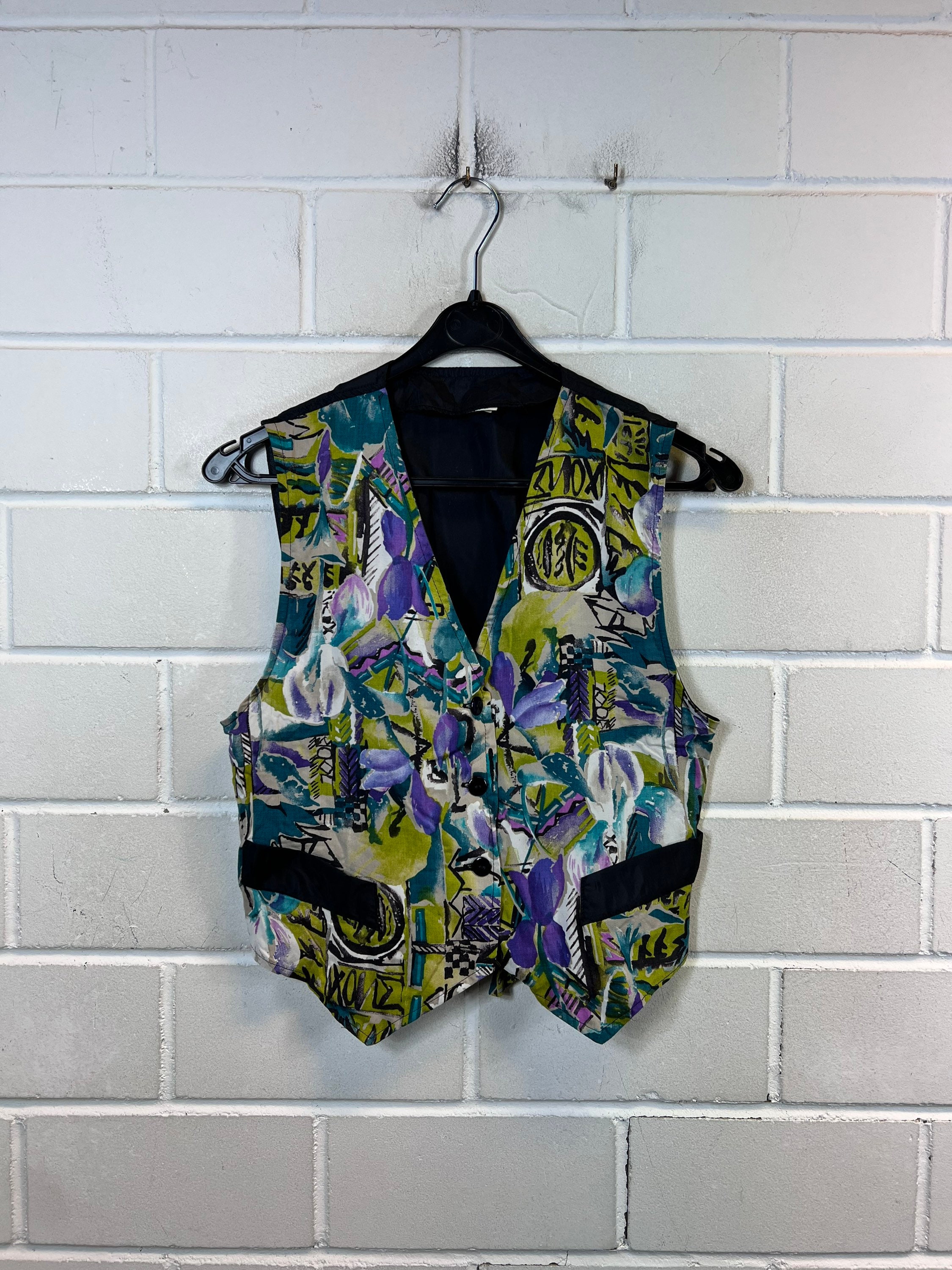 Vintage Women Size XS Crazy Pattern Vest Festival Hippie 80s 90s 
