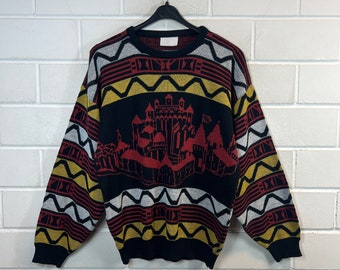 Vintage Sweater Size M crazy pattern Knit Sweater 80s 90s