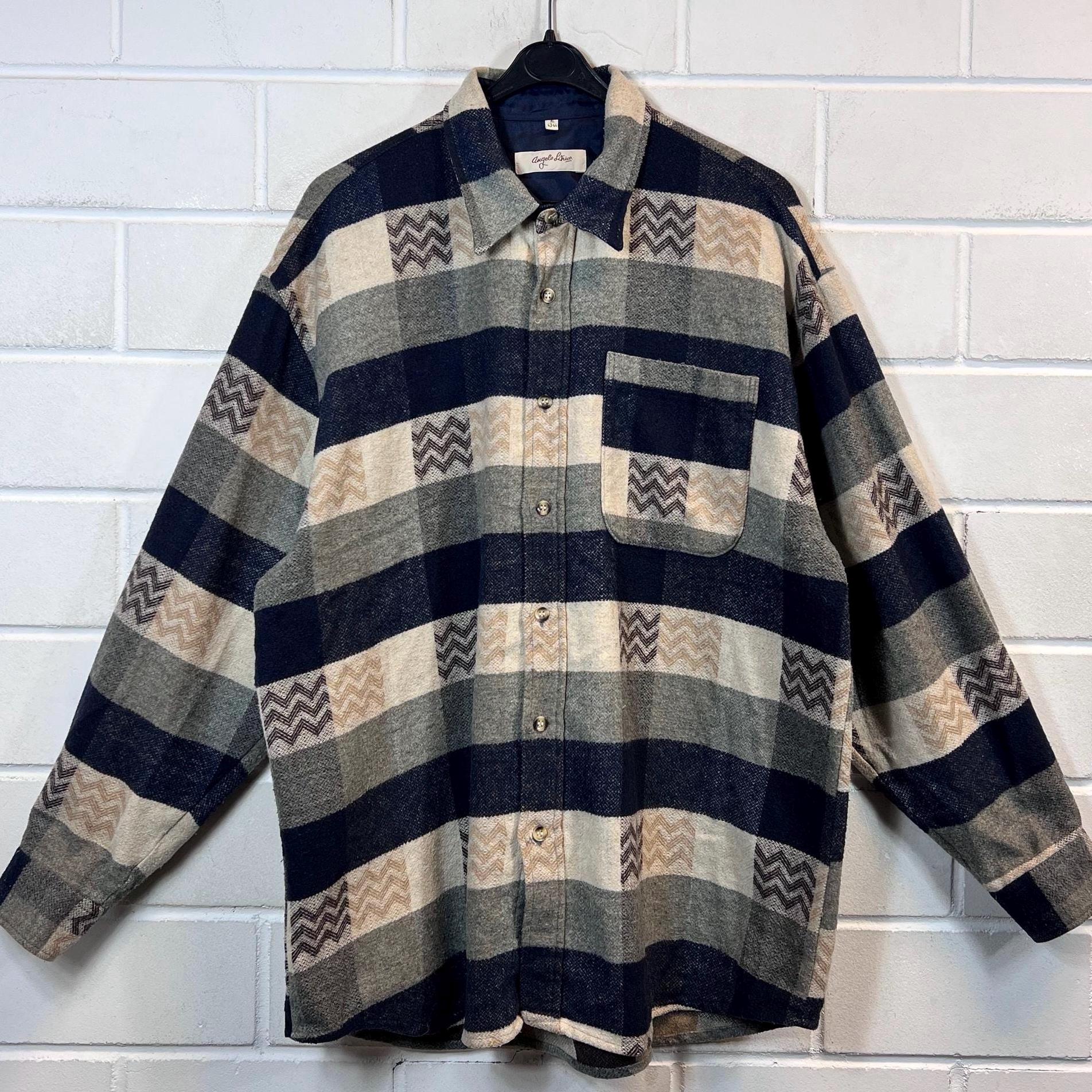 Vintage Wool Shirt Size XL - XXL crazy pattern shirt long sleeved 80s 90s