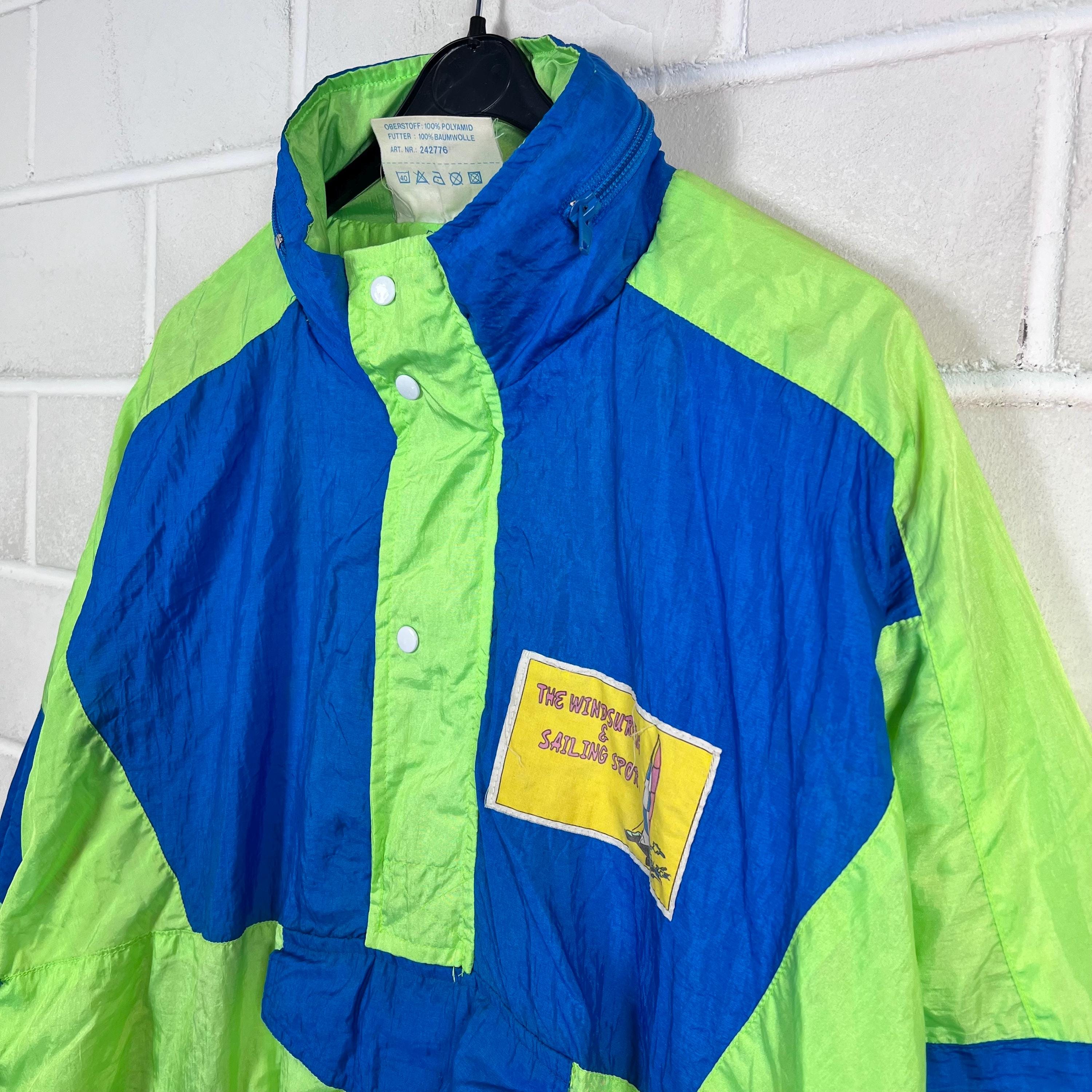 90s Neon Windbreaker L Oversize Colorblock Halfzip Shell Jacket