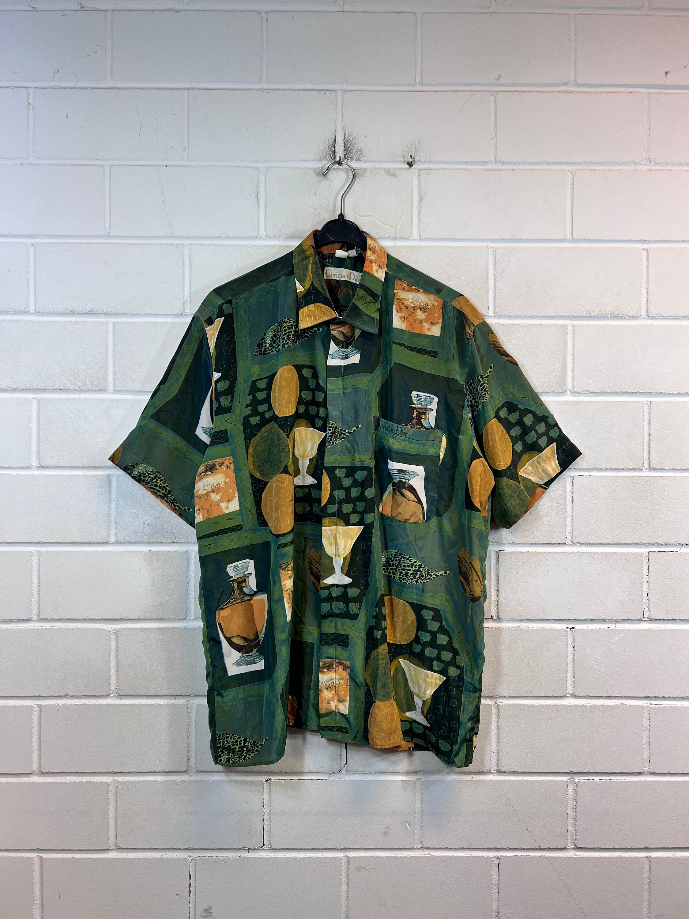 Vintage Christian Dior Silk Shirt Size L - XL Crazy Pattern