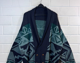 Vintage Cardigan Size 3XL crazy pattern Knit Jacket 80s 90s