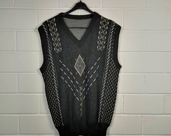 Vintage Size S/M crazy pattern Pullunder Vest Weste Knit Wear 80s 90s