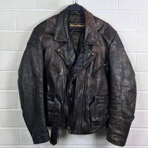 Veste en cuir de motard vintage taille L/XL veste en cuir veste en cuir de moto années 80 90