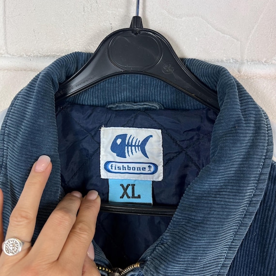 Y2K Fishbone Cord Jacket XL Vintage Blue Padded Skate Zip Jacket