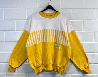 Sweat-shirt vintage Taille M - L Pull Pull Fabriqué en RDA Rayures jaune années 80 90