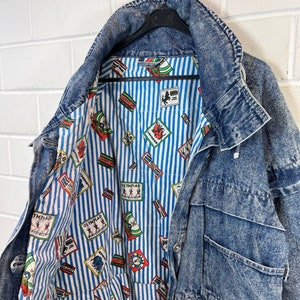 Vintage lined Denim Jacket Womens Size S M long Denim Coat Jeansmantel 80s 90s Bild 6