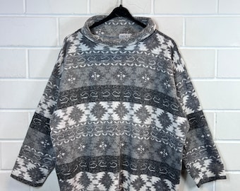Maglione in pile vintage da donna, taglia M - XL, maglione in pile con motivo etnico pazzo, anni '80 e '90