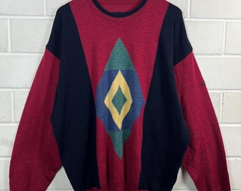 Vintage MARCH Munich Wool Sweater XXL 90s Knit Sweater Wool Oversize Knit Sweater Red Black