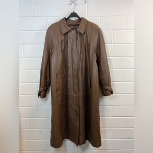 Manteau long en cuir pour femme vintage taille L - XL doublé marron années 80 90