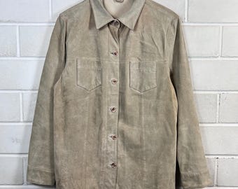Vintage leather shirt women's size M - L Suede Leather Shirt Shirt Jacket Suede shirt long-sleeved beige brown 80s 90s