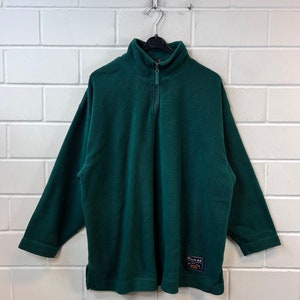 Vintage Women Size XL Basic Fleece Sweater Sweater Quarterzip dark green 90s