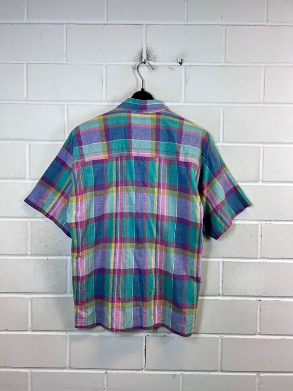 シャツ HUECLOSET small check retro half SHIRT Men's Dress Shirts - Helston Anti-Wrinkle Gingham Blue Shirt