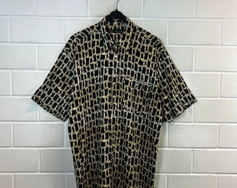 Vintage Shirt Size L crazy pattern Shirt oversize unisex Cotton Viscose Short Sleeved 80s 90s