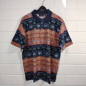 Vintage Size XL crazy pattern Polo Shirt Poloshirt short Sleeves 80s 90s