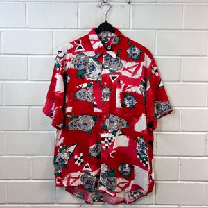 Vintage Shirt Size M - L crazy pattern Shirt Blouse unisex oversize short sleeve 80s 90s
