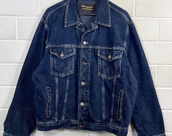Vtg 70s Wrangler Dark Blue Denim Trucker Jean Jacket 44 Large - Etsy