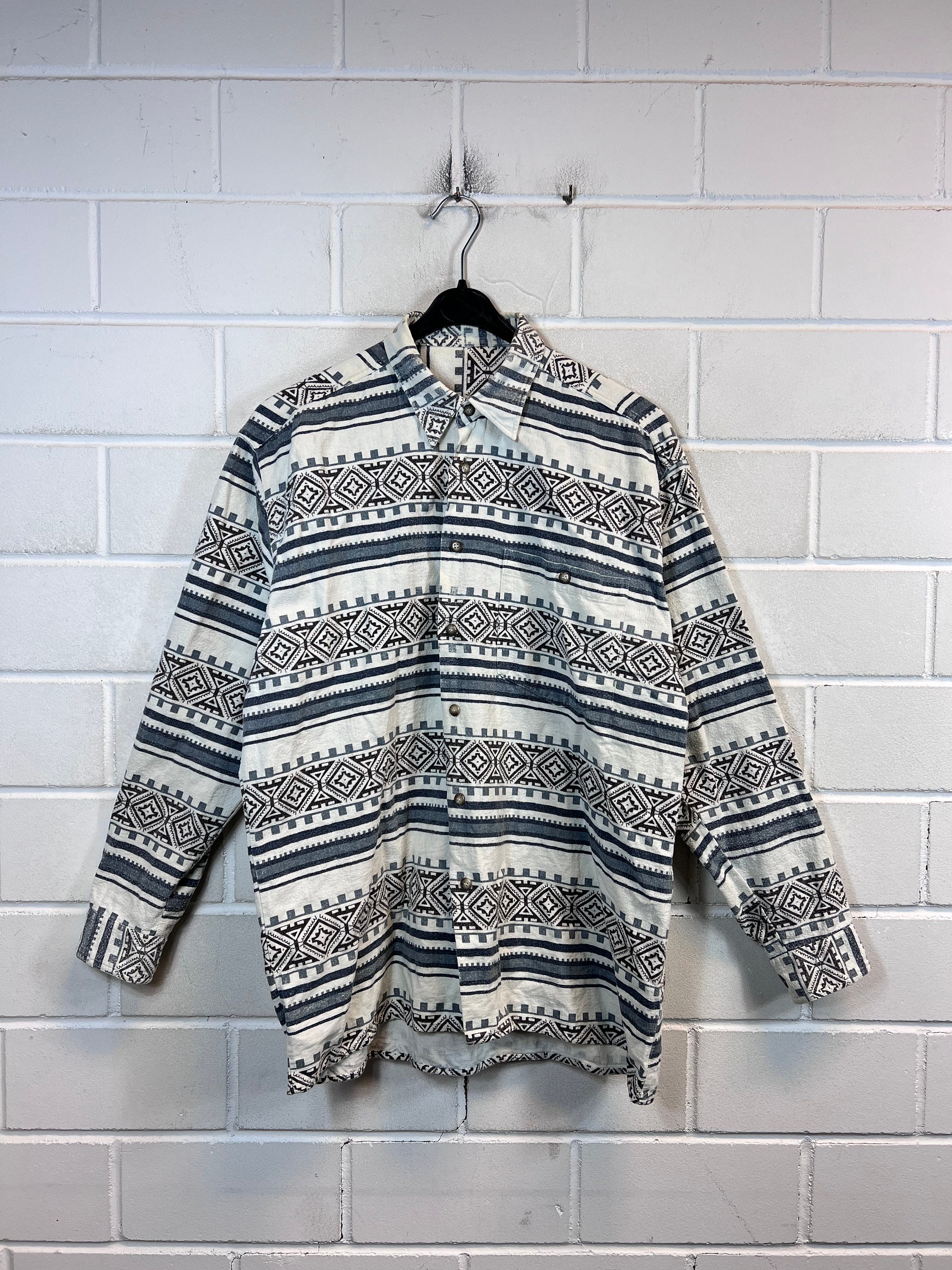Vintage Navajo Shirt Size M Cotton Shirt crazy pattern shirt long sleeve 80s 90s