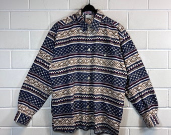 Vintage Navajo shirt Size L ethnic pattern shirt thick cotton shirt long sleeve 80s 90s