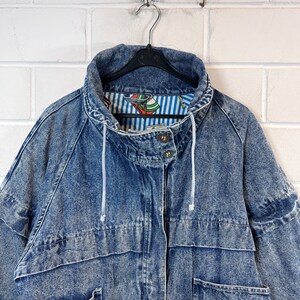 Vintage lined Denim Jacket Womens Size S M long Denim Coat Jeansmantel 80s 90s Bild 10