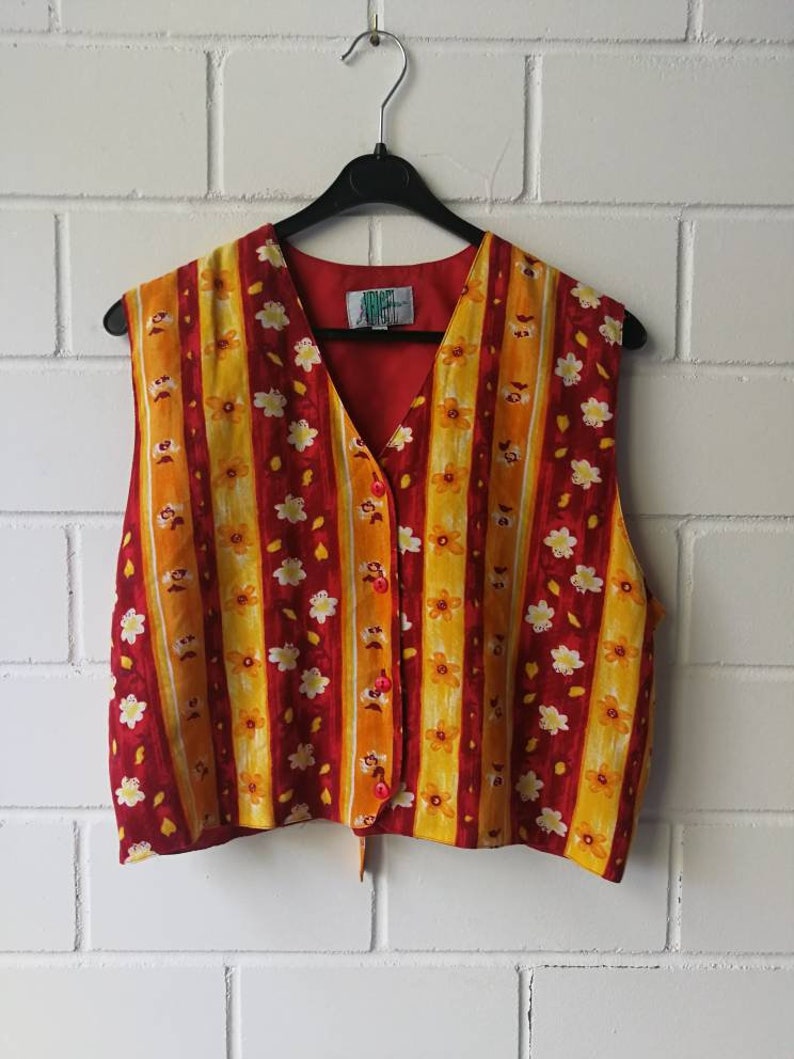 Vintage crazy pattern Vest Vest Hippie Festival 80s 90s Size M