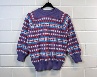 Vintage Women Size XS/S crazy pattern Knit Sweater Pullover 80s 90s