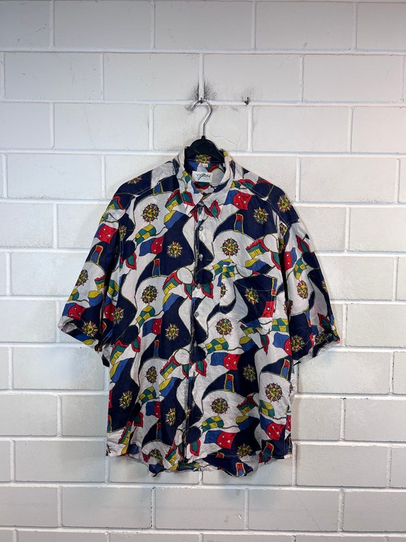Vintage Silk Shirt Size L crazy pattern silk shir… - image 1