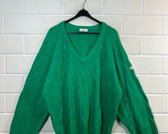 Vintage Adidas Size XL - XXL Knit Sweater Cotton Pullover Strickmuster green 80s 90s