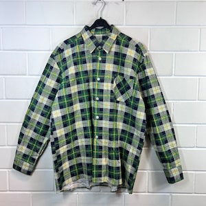 Vintage flannel shirt size XL checkered flannel shirt green 80s 90s