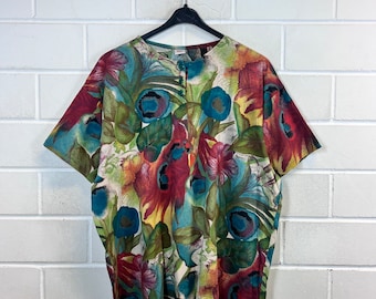 Vintage Women's Size XXL floral crazy pattern T-Shirt Summer Shirt 80s 90s