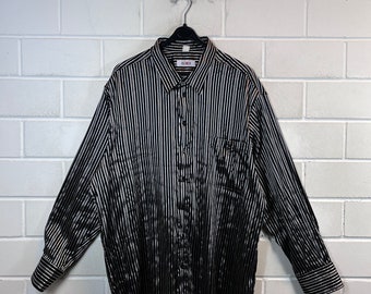 Vintage Shirt Size XXL Hemd shiny Stripes Festival Langarm Longsleeved 80s 90s