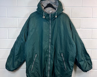 Vintage Size M - L lined Windbreaker Transitional Jacket Hoodie dark green 90s