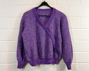 Vintage Women Size S/M Handmade Knit Sweater Pullover V-Neck 80s 90s