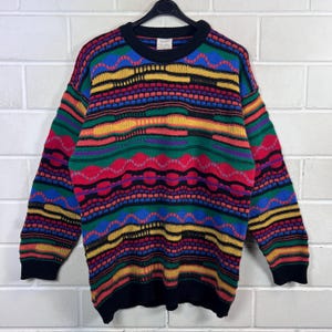 Vintage Damtröja L Galet Mönster Stickad Tröja Färgglad Ullblandning Geometrisk