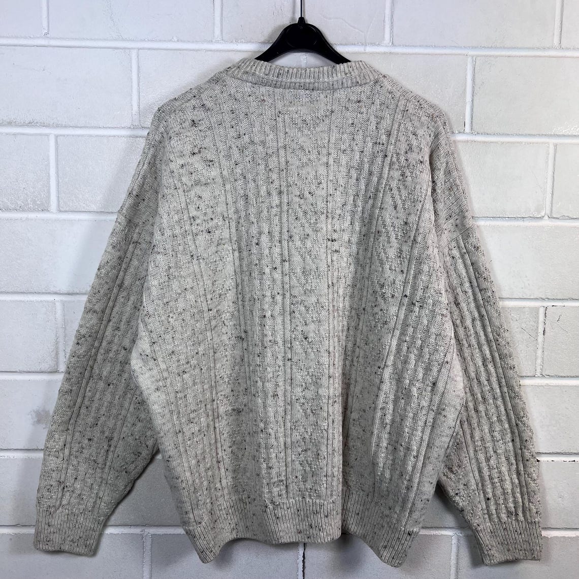 90s V-Neck Pullover Beige Melange Strickpullover XL Wool Blend Vintage Sweater, Foto 2 von 5