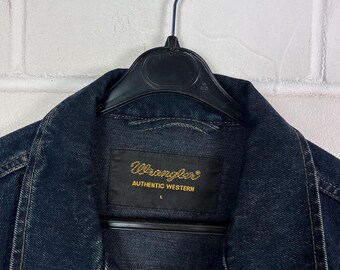 Vintage Wrangler Size L Denim Jacket Jeansjacke Dark Blue 80s 90s