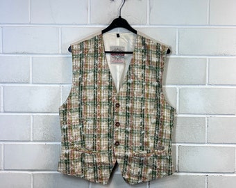 Vintage Paddock‘s Men Size M/L checkered floral Vest Weste Boho Festival 80s 90s