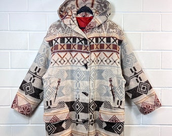 Vintage Navajo wollen jas damesmaat M - L gek patroon jas gevoerde hoodie jaren '80 jaren '90
