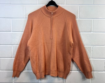 Vintage Merino Wool Sweater Size S Pullover Jumper Quarterzip apricot 80s 90s