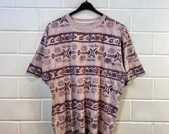 Vintage 90s T-Shirt Size M crazy pattern Tshirt Tee